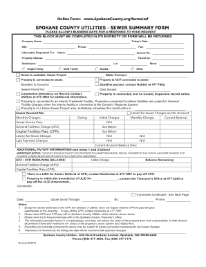 SPOKANE COUNTY UTILITIES SEWER SUMMARY FORM Spokanecounty