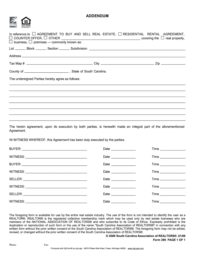 Addendum Fillable Sc PDF Form