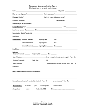 Oncology Massage Intake Form