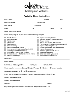 Pediatric Massage Intake Form