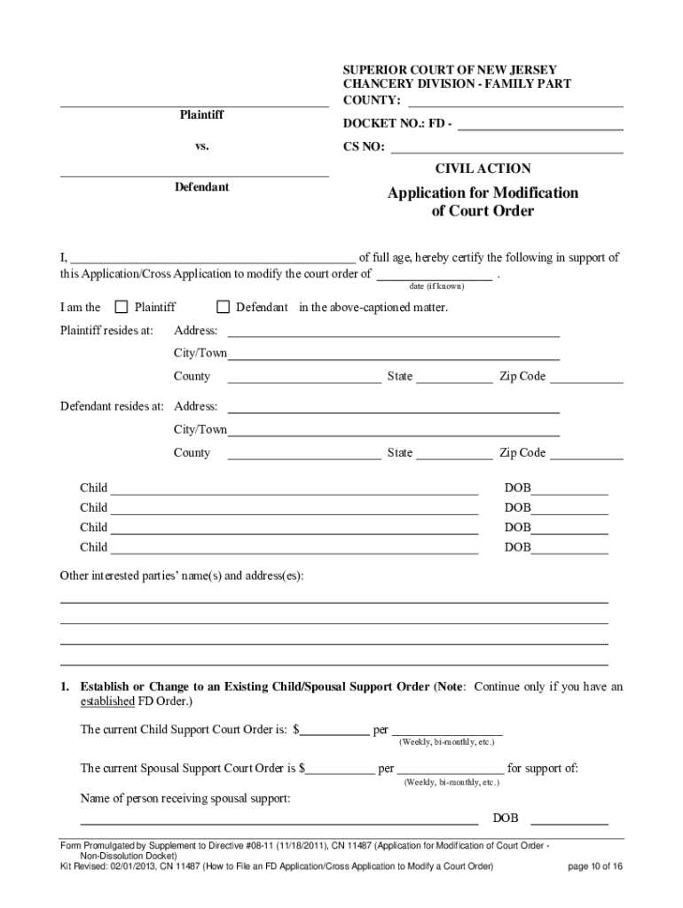Application for Modification of Court Order Nj  Form