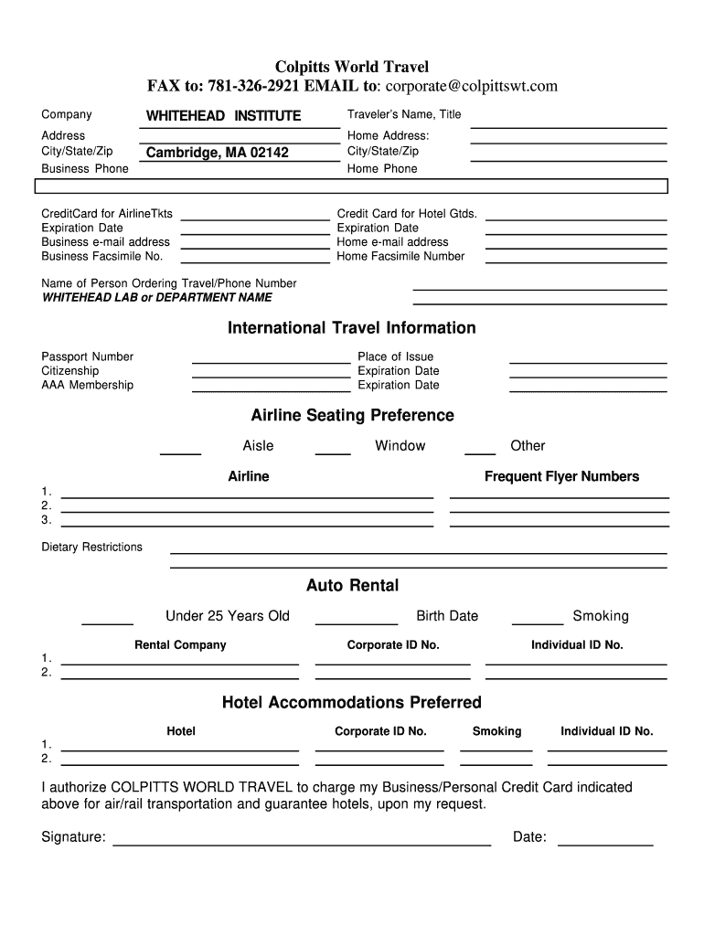 Travel Profile Template  Form