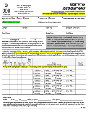 Add, Drop, Withdraw Form Old Dominion University Odu