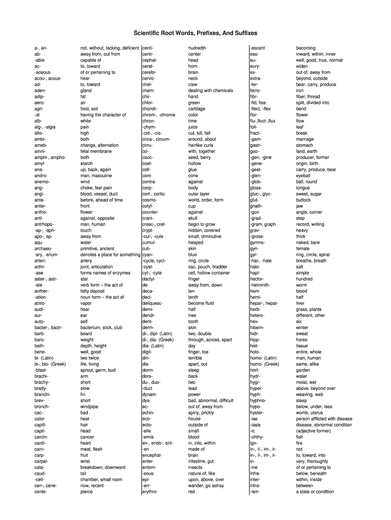Scientific Root Words Prefixes and Suffixes  Form