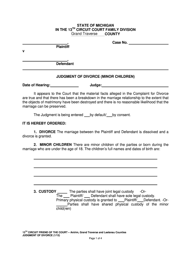 Judgement of Divorce Form Michigan