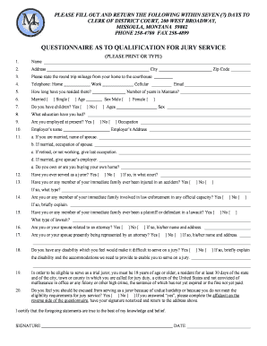 Missoula County Jury Duty  Form