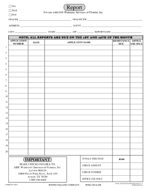 Warranty Report Template  Form