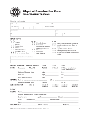 Physical Examination Form NCCCO Nccco