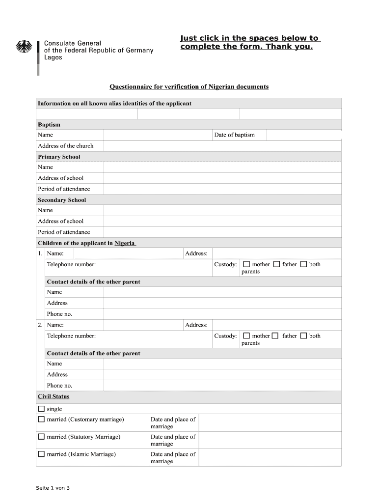 Security Questionnaire for German Visa Pakistan  Form