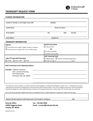 Schoolcraft College Transcript Request Form SEND TRANSCRIPT Schoolcraft