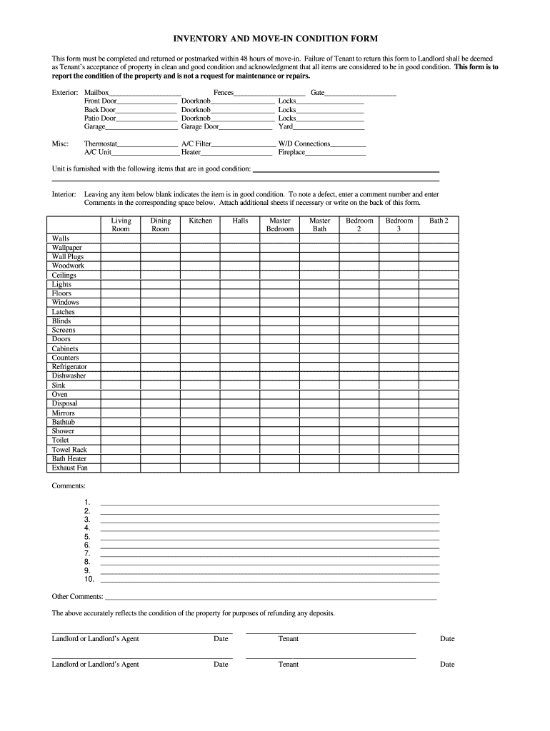 Move in Condition Form