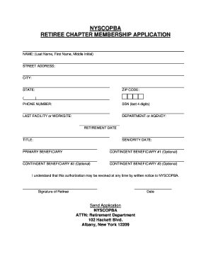 Nyscopba Retiree Chapter Membership Application Nyscopba  Form