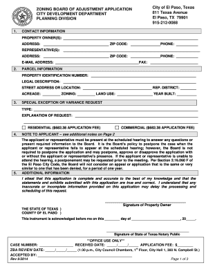 Zoning Board of Adjustment Application City of El Paso  Form
