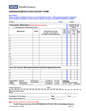 ADMISSION MEDICATION HISTORY FORM UCLA Health Uclahealth