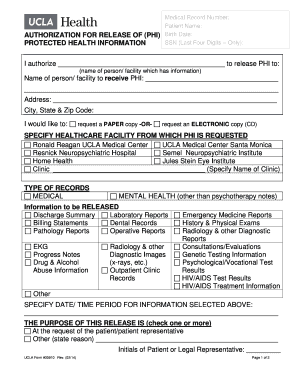  AUTHORIZATION for RELEASE of PHI UCLA Health Uclahealth 2019