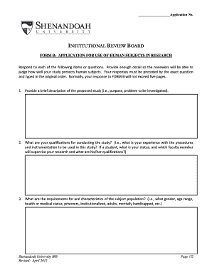 Shenandoah University Irb  Form