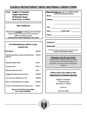 Kofc Supplies  Form