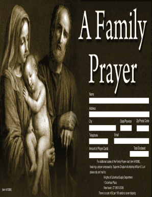 Knights of Columbus Prayer Cards  Form