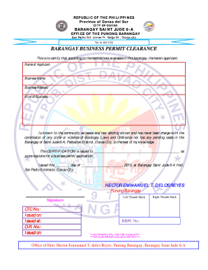 BARANGAY BUSINESS PERMIT CLEARANCE Dvobrgy Usep Edu  Form