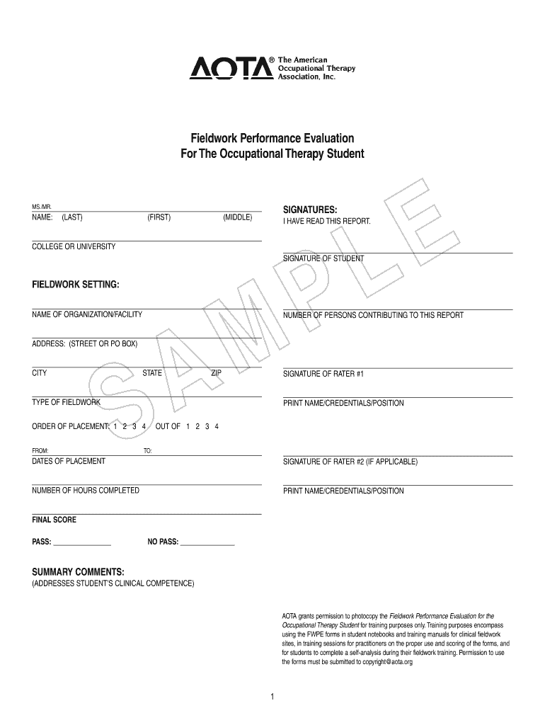 Fieldwork Performance Evaluation for the Occupational Therapy