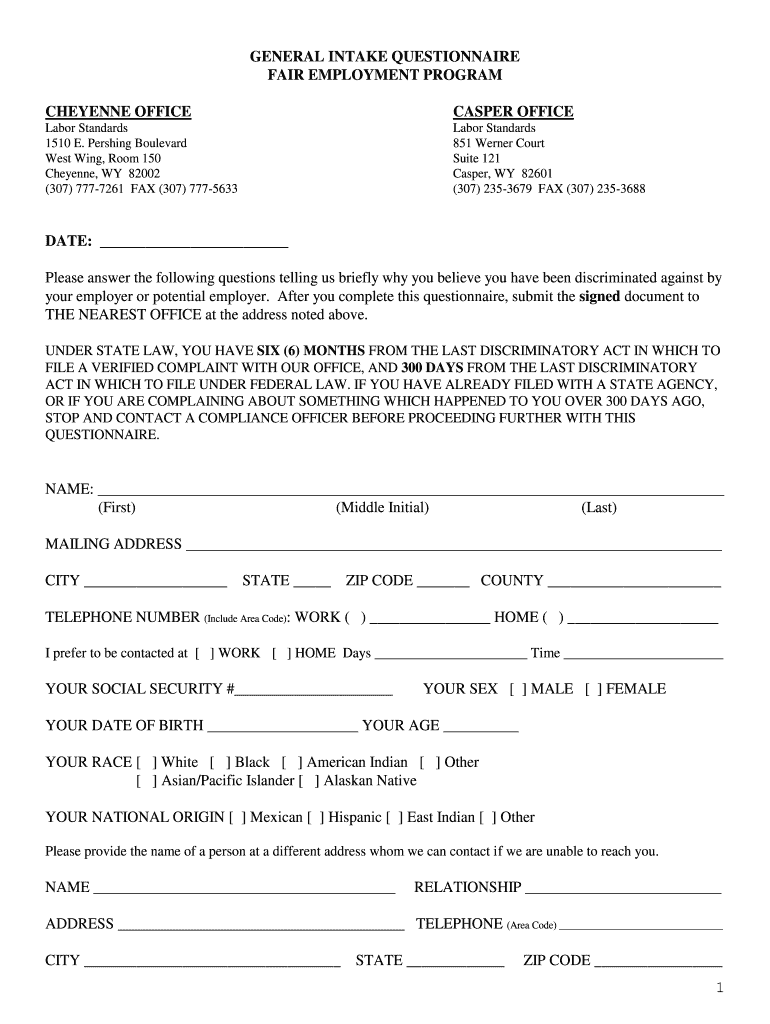 Department of Fair Employment and Housing Intake Form