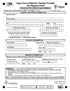 Cigna Out of Network Therapy Provider Fax Request Form OrthoNet