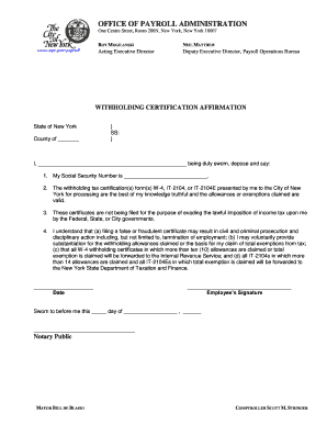 Withholding Certificate Affirmation NYCgov Nyc  Form