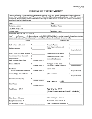 Personal Net Worth Statement City of Austin Austintexas  Form