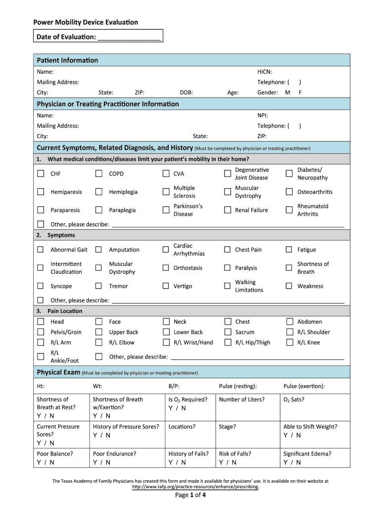 Power Mobility Device Evaluation Patient Information    TAFP  Tafp