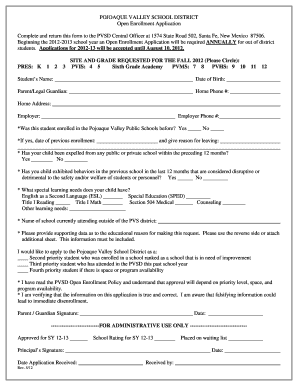 Pojoaque Valley Schools Registration  Form