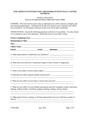 Print New Mexico Inventory for Parents and Potentially Gifted Students Form