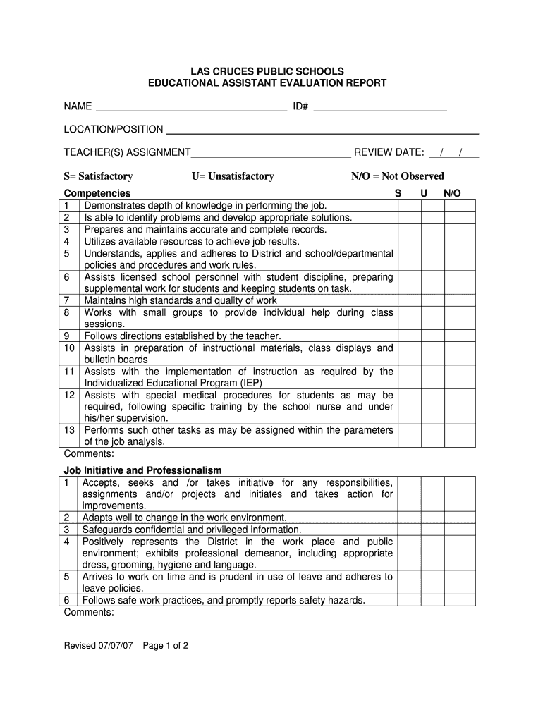  Educational Assistant Evaluation Form 128 DOC 2007-2024
