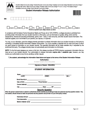 Student Information Release Authorization Phoenix College Pc Maricopa
