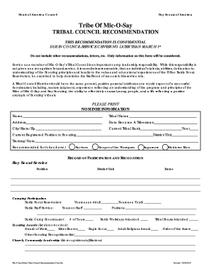 Mic O Say Tribal Council Recommendation Form Heart of America Hoac Bsa