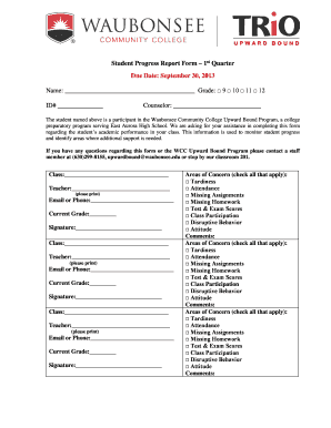 Student Progress Report Form Waubonsee Community College Waubonsee