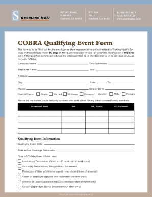 COBRA Qualifying Event Form Sterling HSA