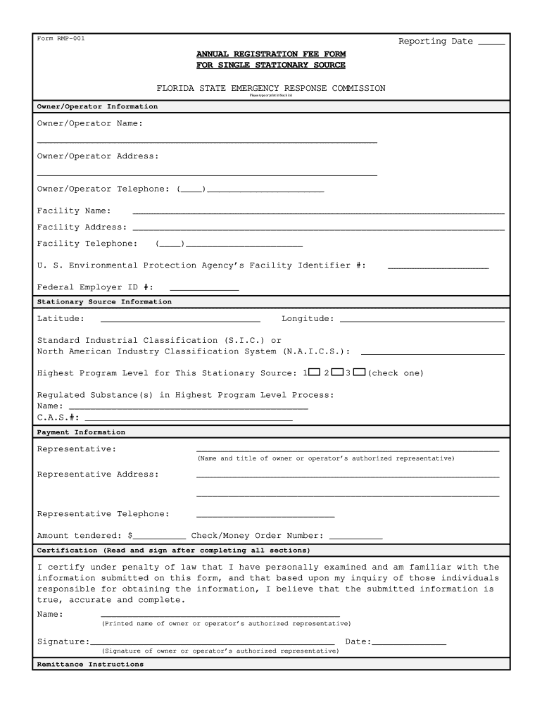 Reporting Date ANNUAL REGISTRATION FEE FORM for Floridadisaster