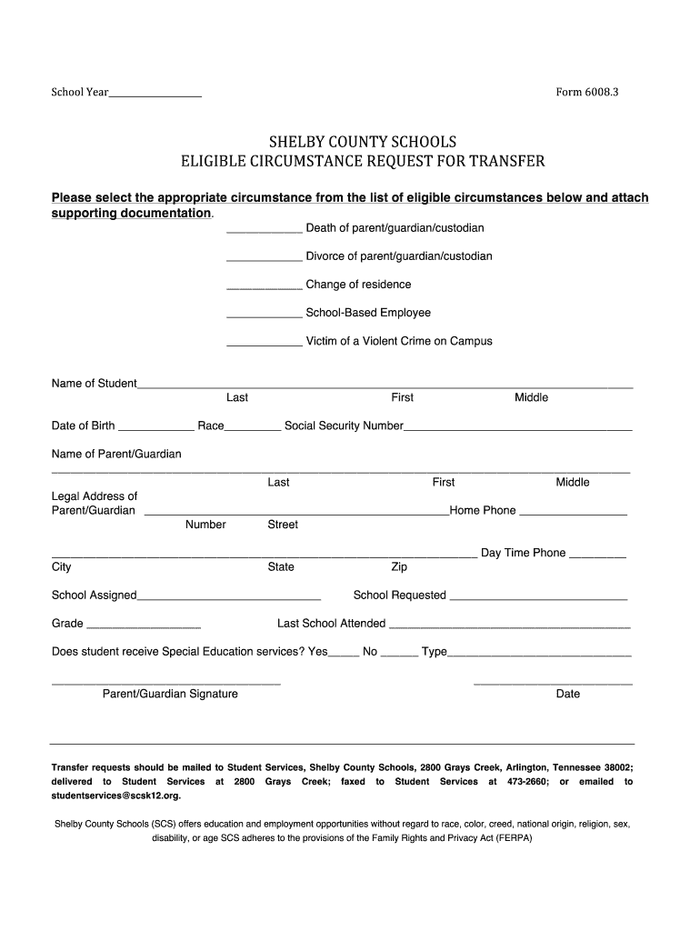 Shelby County Schools Transfer  Form