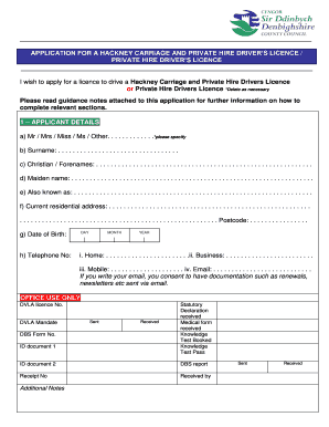 Taxi Driver Licence Application Form