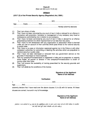 Form Lll Affidavit US 7 2 of the Private Security Agency