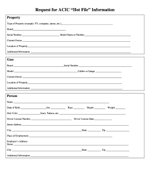 Request for Acic Hot File  Form