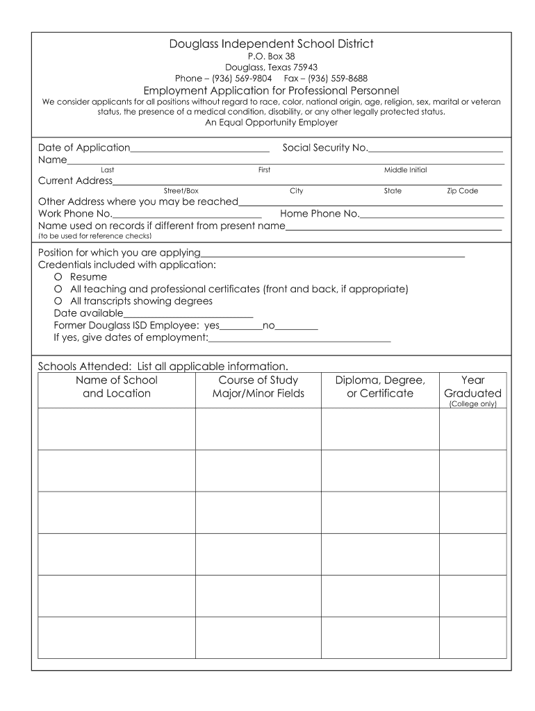 Douglass Isd Jobs  Form