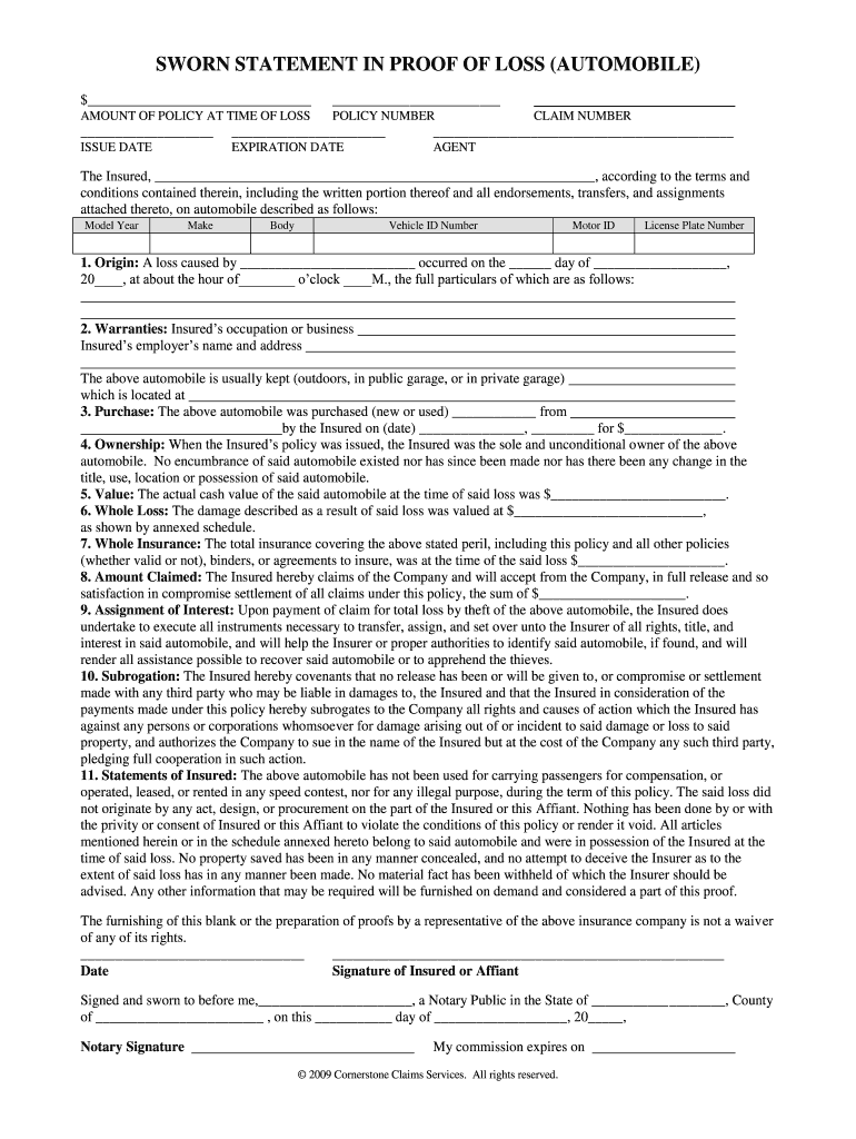 How to Fill Automobile Proof of Loss Form