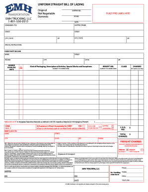 Uniform Domestic Straight Bill of Lading