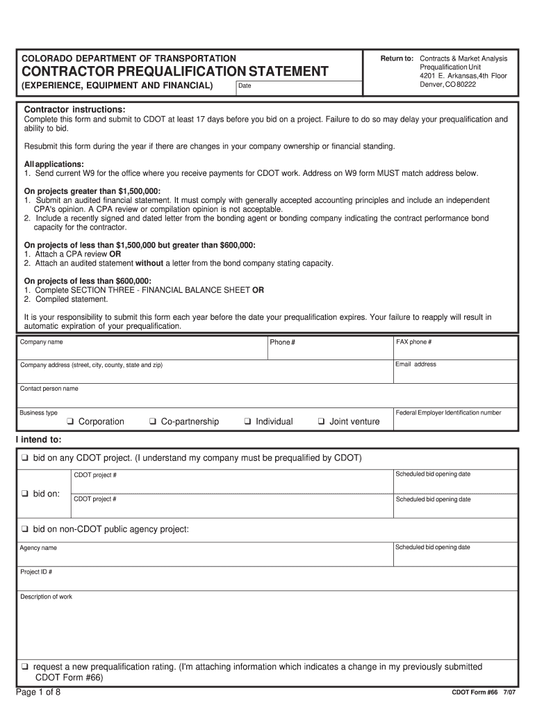  Return to CONTRACTOR PREQUALIFICATION STATEMENT  Coloradodot 2007-2024