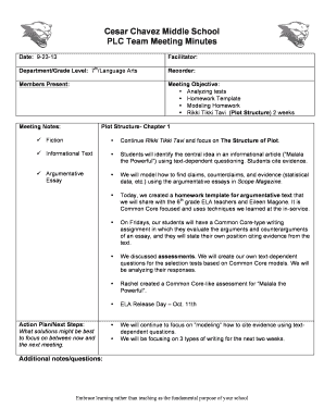 Plc Meeting Minutes Template  Form