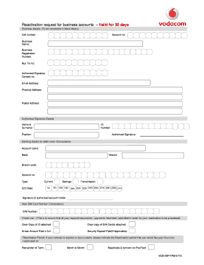Vodacom Reactivation Form