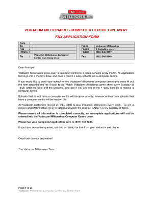 Vodacom Millionaires Competition  Form