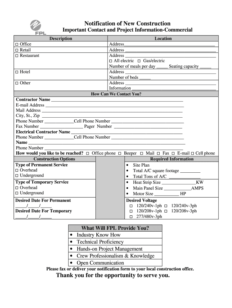 Fpl New Construction Application  Form