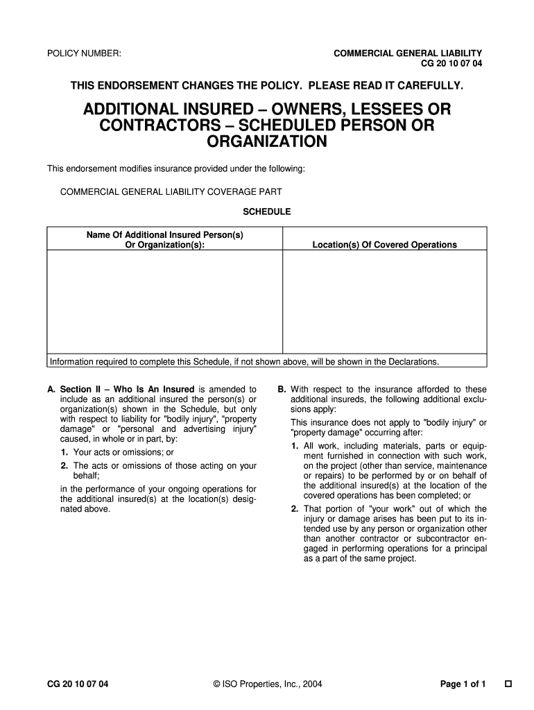 Additional Insured  Form